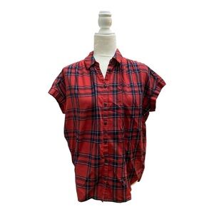 Madewell Central Plaid Short Sleeve Red Shirt Size Small Rockabilly